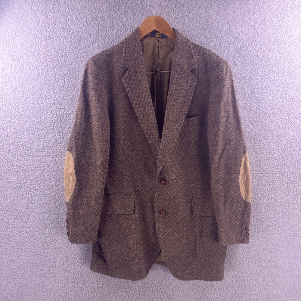 Pendleton Vintage Mens 44 Long Brown Wool Tweed Blazer Elbow Patches Made in USA